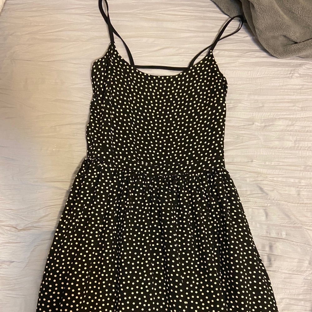 Black polka dot mini dress
